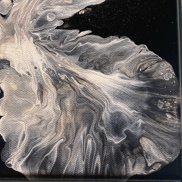 ❌SOLD❌12x12 hand painted Abstract Acrylic fluid pour art canvas painting black - Picture 9 of 10